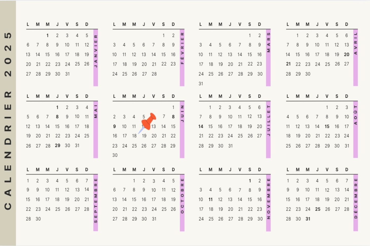 Calendrier 2025 - session 2 Valence